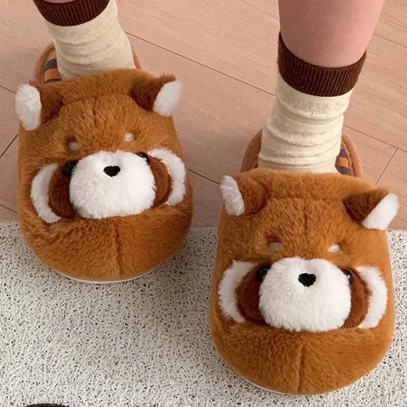 3D Red Panda Plush Women's Slippers — Cozy Fuzzy Indoor House Shoes