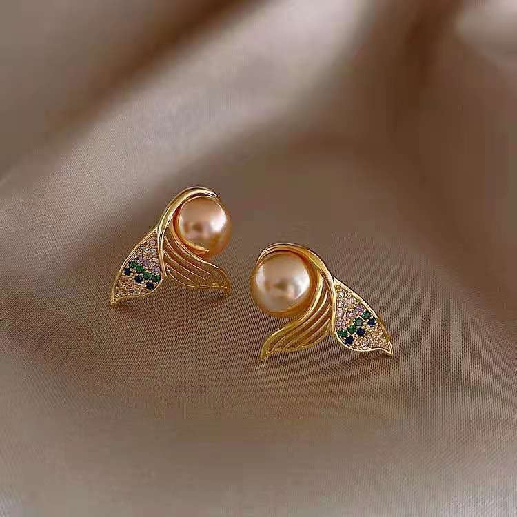 Mermaid Tail Pearl Stud Earrings