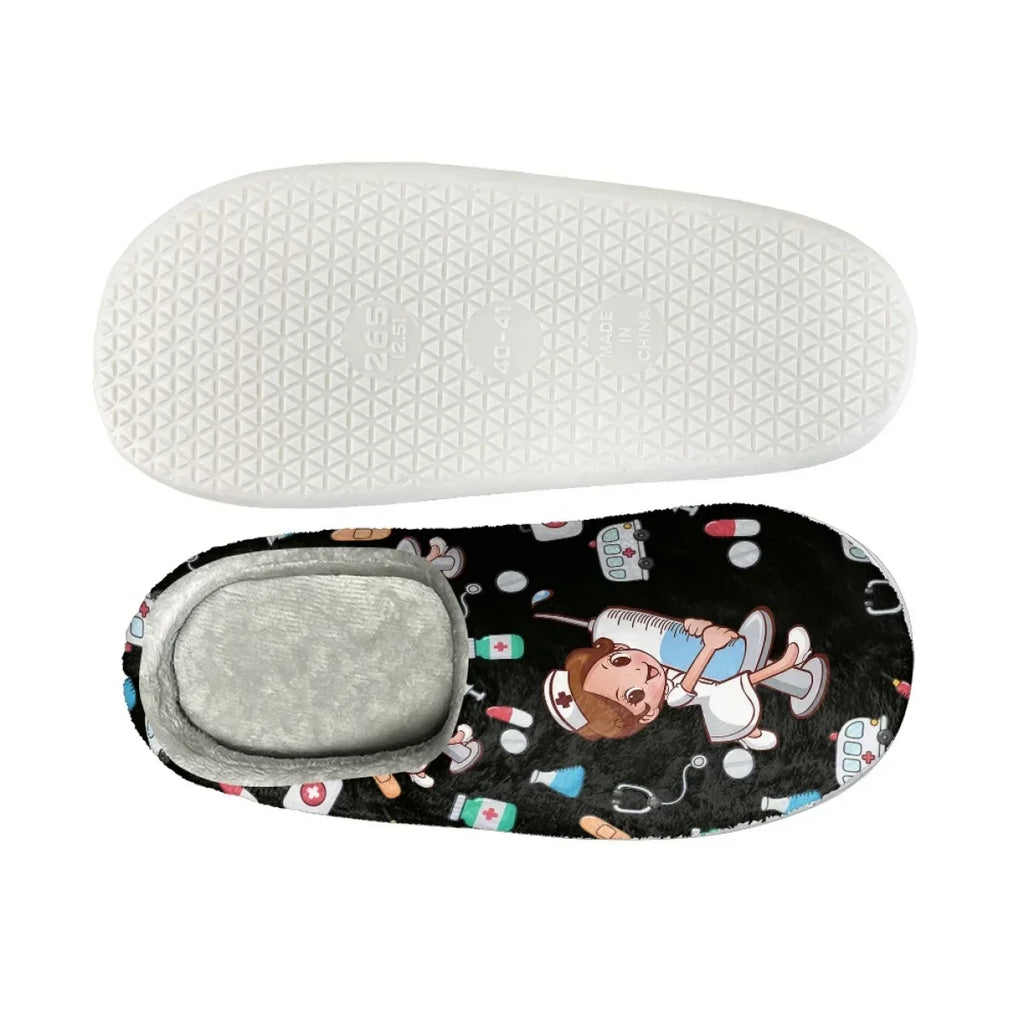 Women's Nurse Life Cotton Indoor Slippers — Non-Slip Warm Comfort House Shoes