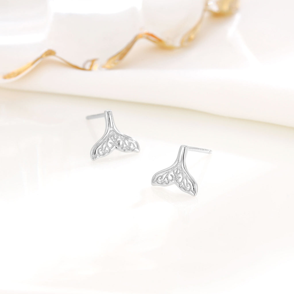 S925 Silver Minimalist Mermaid Tail Stud Earrings