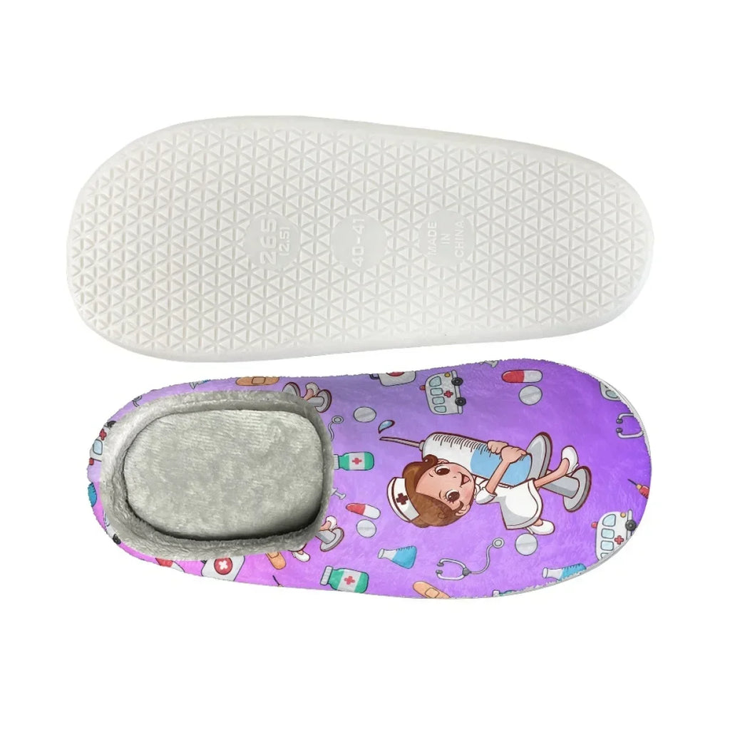 Women's Nurse Life Cotton Indoor Slippers — Non-Slip Warm Comfort House Shoes