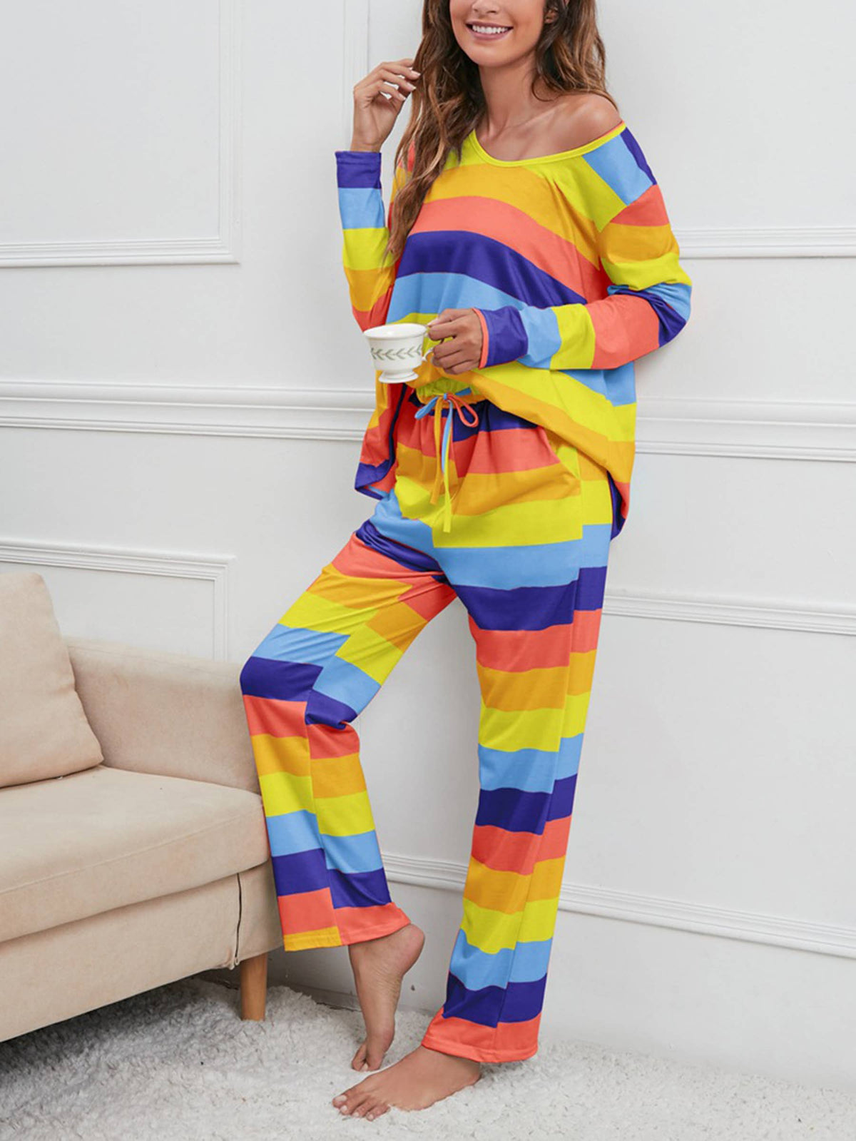 Stripe Printed Home Set: Gray / L