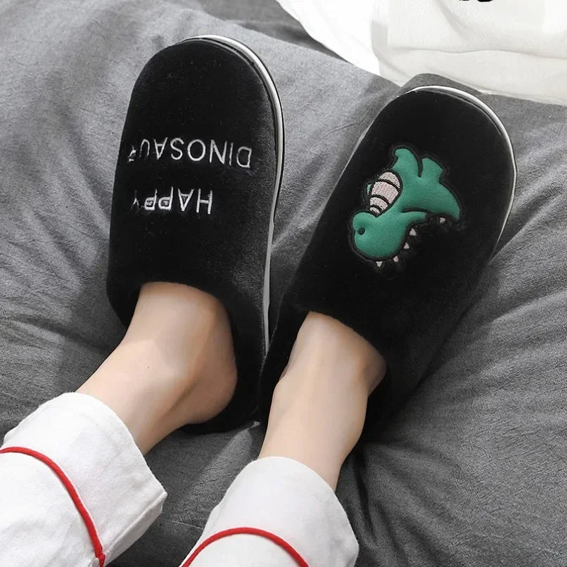 Plush Slipper Happy Dinosaur  Winter Fur Cotton Warm Non Slip Grip