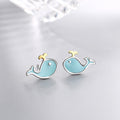 Blue Whale and Dolphin Stud Earrings in Sterling Silver