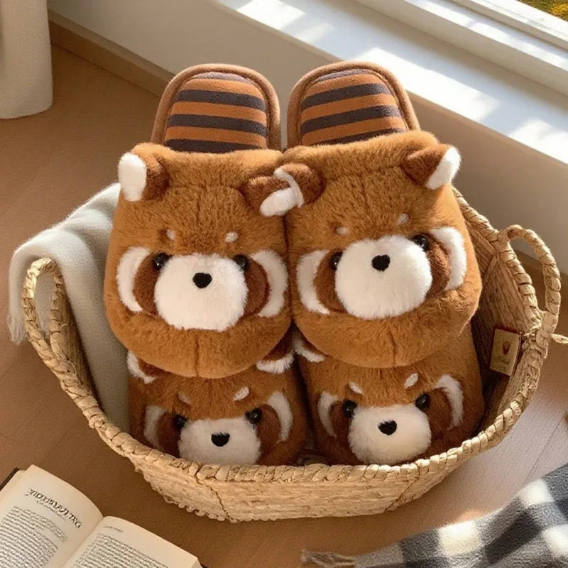 3D Red Panda Plush Women's Slippers — Cozy Fuzzy Indoor House Shoes