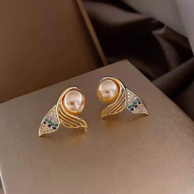 Mermaid Tail Pearl Stud Earrings