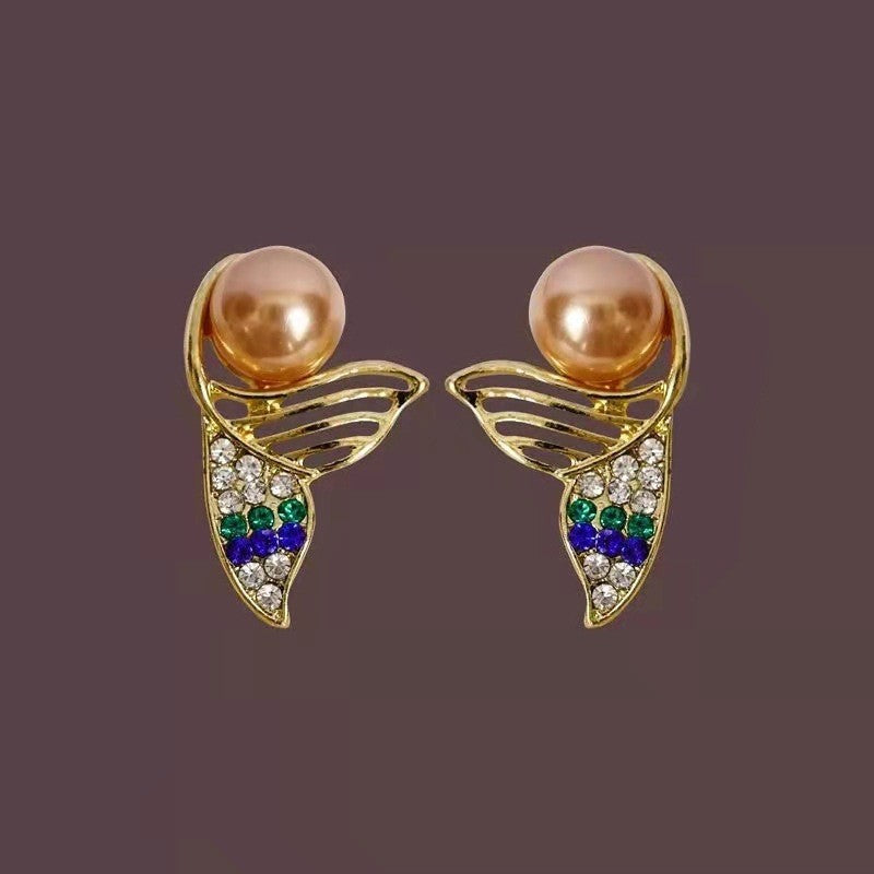 Mermaid Tail Pearl Stud Earrings