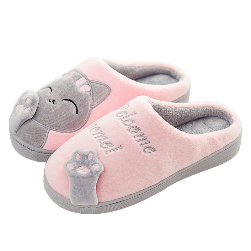 Cute Plush Cat Slippers for Winter Home Wear