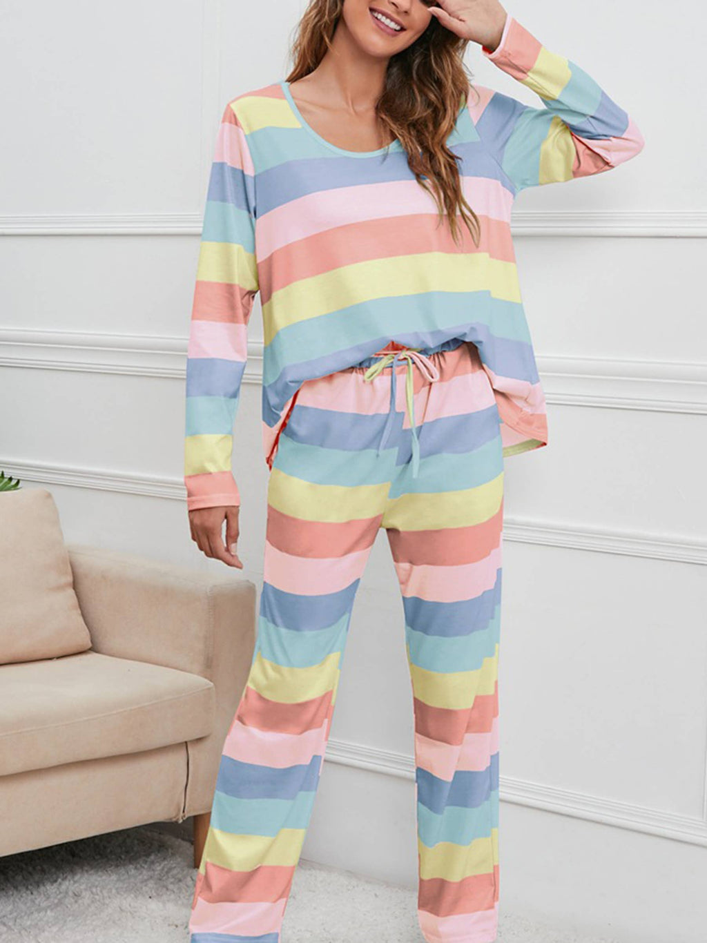 Stripe Printed Home Set: Gray / XL