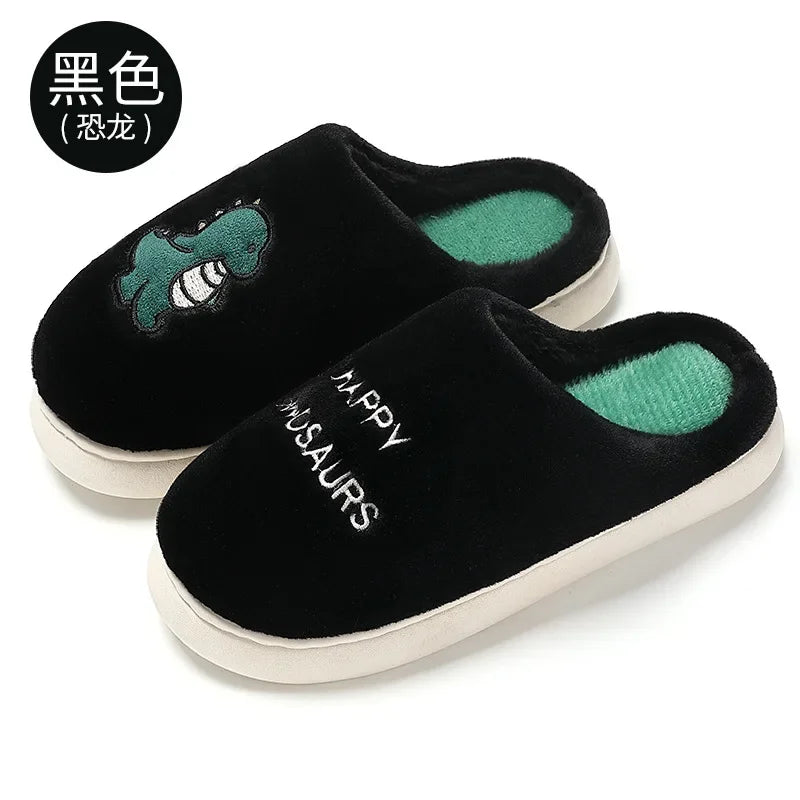Plush Slipper Happy Dinosaur  Winter Fur Cotton Warm Non Slip Grip