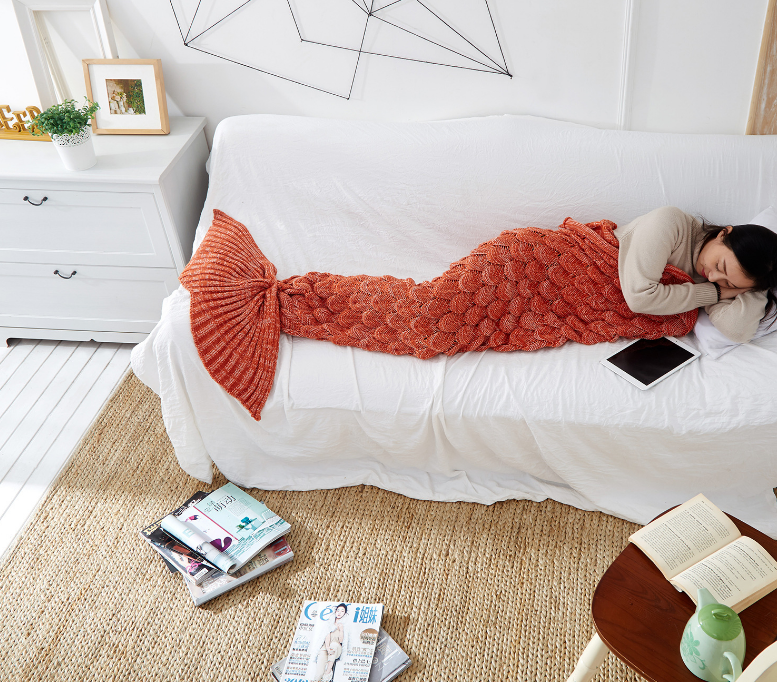 Mermaid Tail Blanket, Multi-Color Yarn Throw