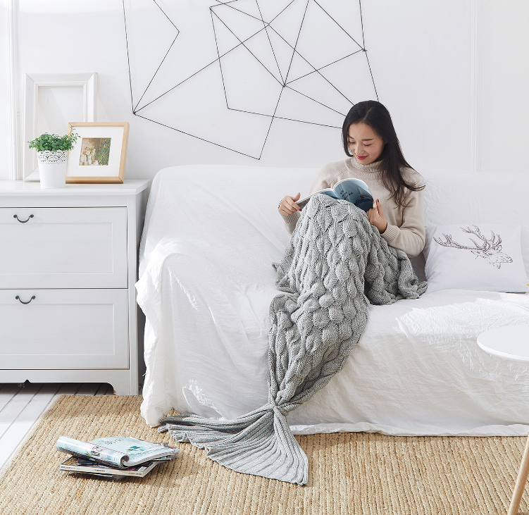 Mermaid Tail Blanket, Multi-Color Yarn Throw