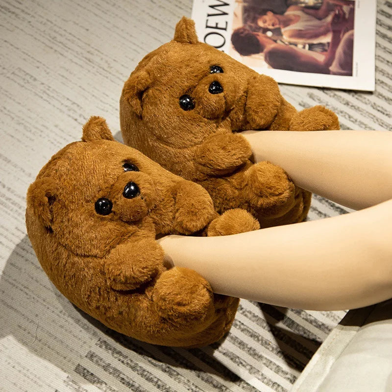 3D Animal Plush Women's Slippers — Shiba Inu, Reindeer & Hamster Styles