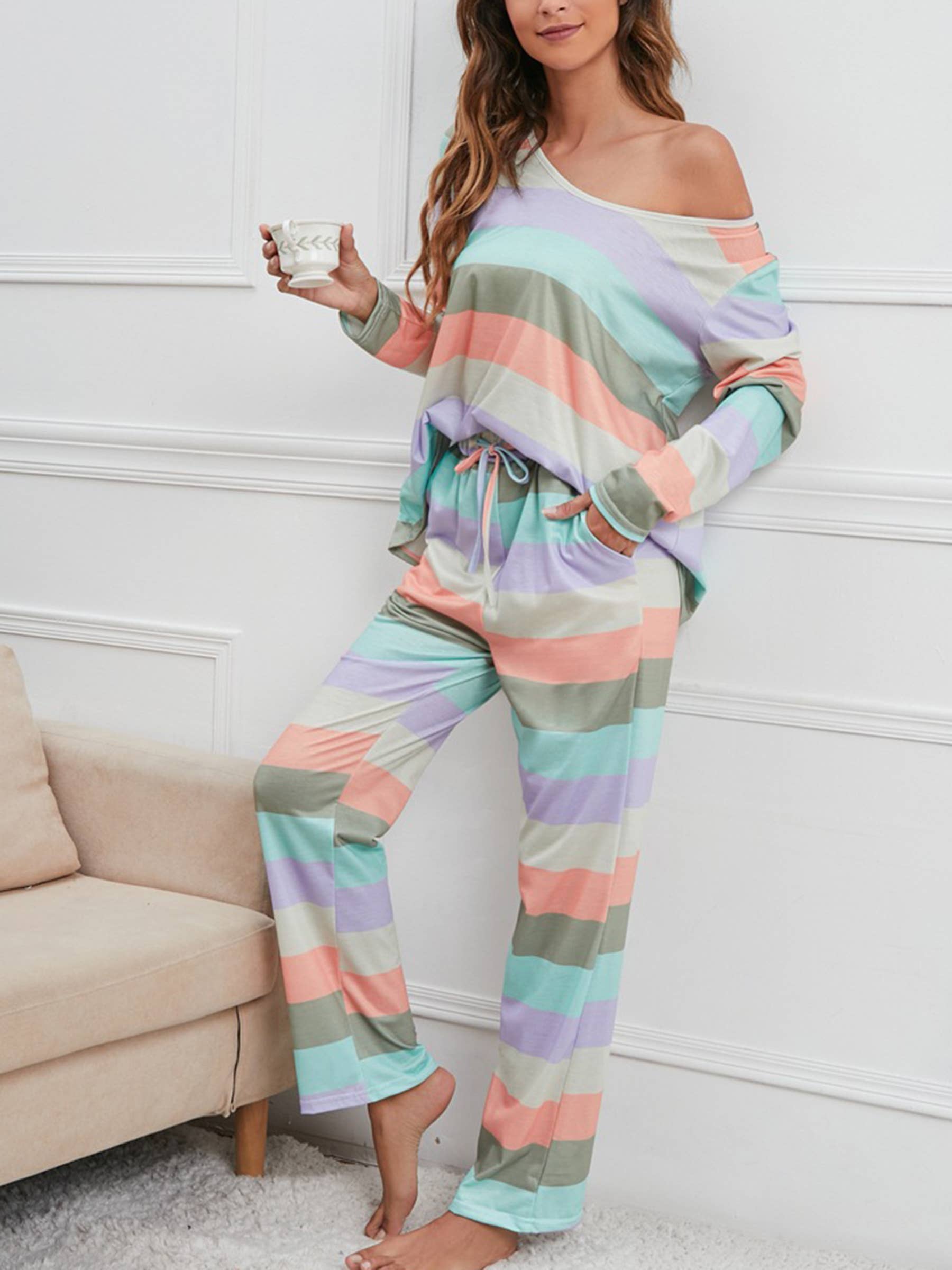 Stripe Printed Home Set: Pink / XL
