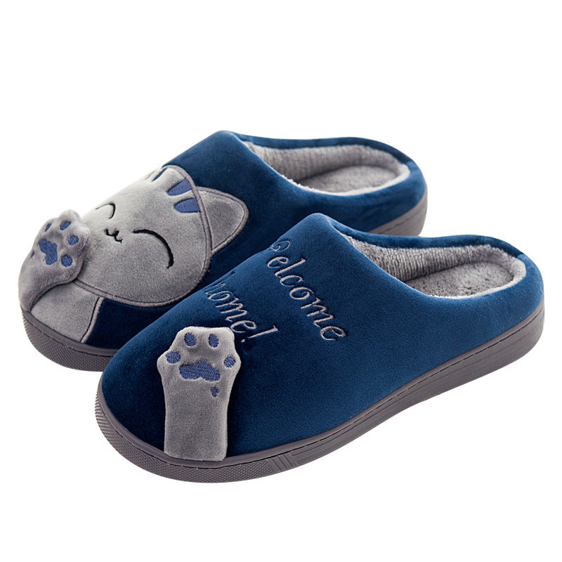 Cute Plush Cat Slippers for Winter Home Wear