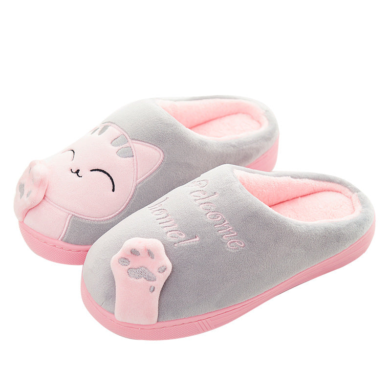 Cute Plush Cat Slippers for Winter Home Wear