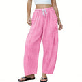 Women Gingham Wide Leg Pants Drawstring Loose Trousers: Pink / L