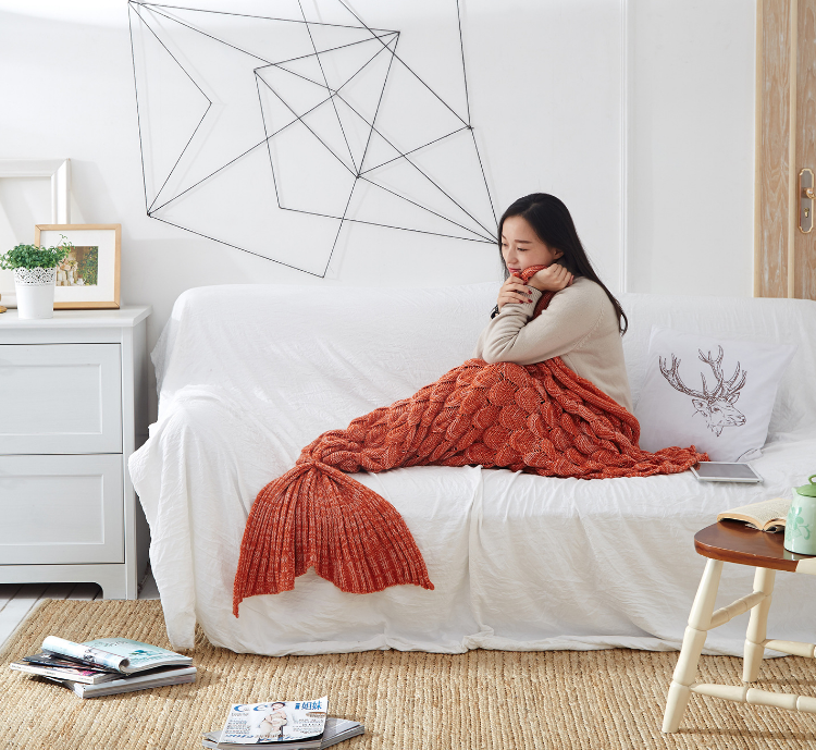 Mermaid Tail Blanket, Multi-Color Yarn Throw