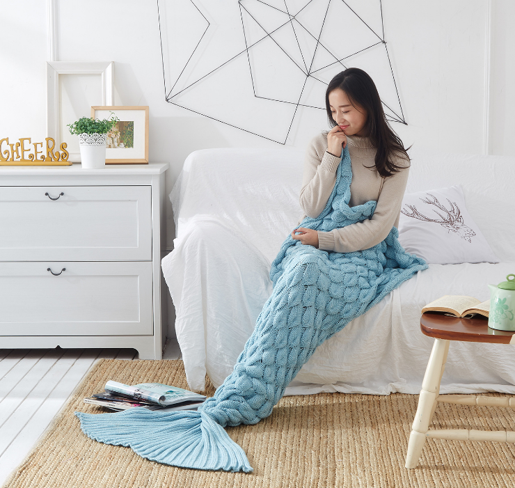Mermaid Tail Blanket, Multi-Color Yarn Throw