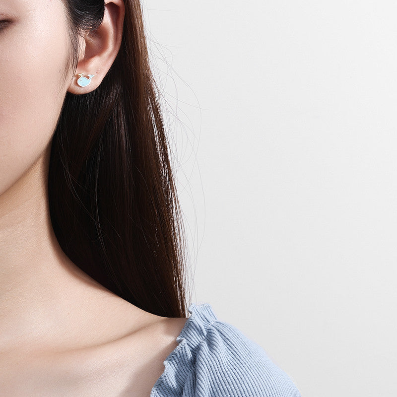 Blue Whale and Dolphin Stud Earrings in Sterling Silver