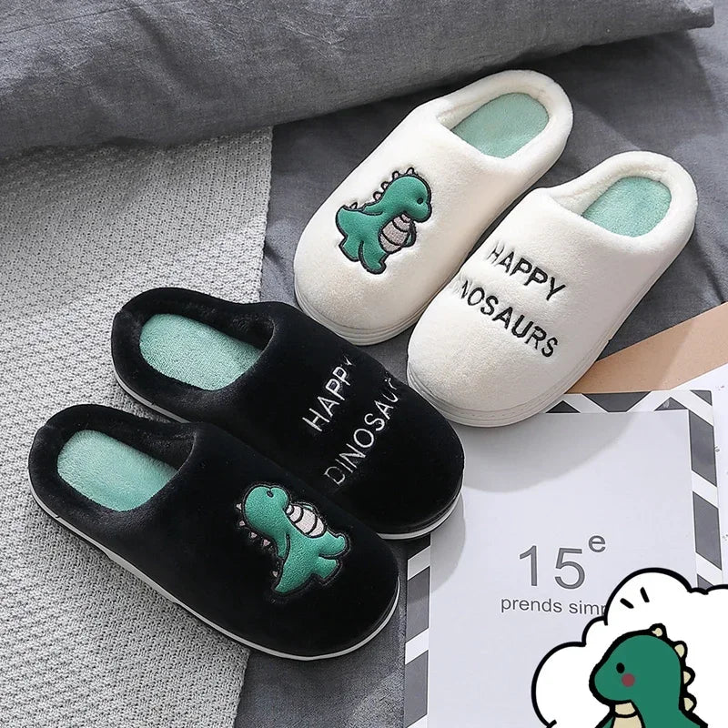 Plush Slipper Happy Dinosaur  Winter Fur Cotton Warm Non Slip Grip