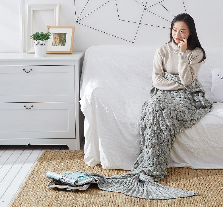 Mermaid Tail Blanket, Multi-Color Yarn Throw