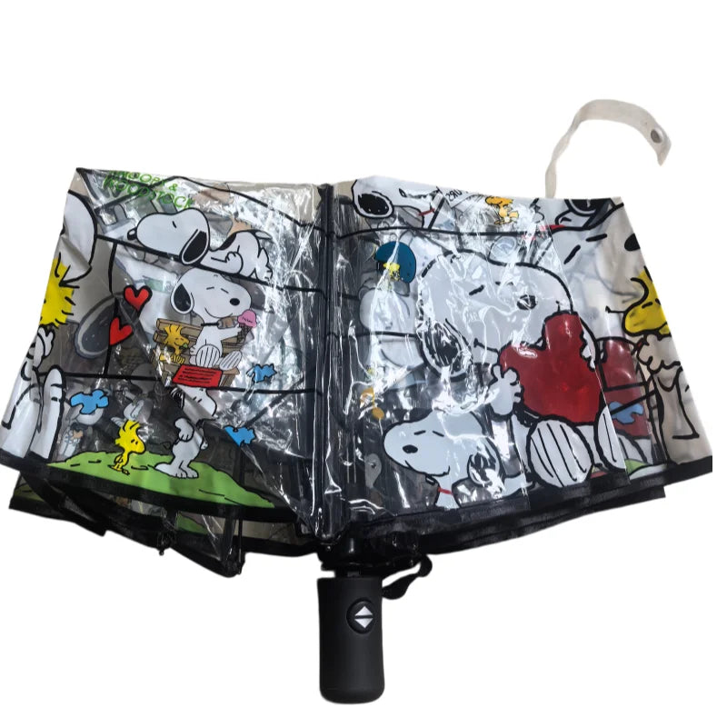 Snoopy Woodstock cartoon creative automatic umbrella two-dimensional animation peripheral transparent 3 folding umbrella gift