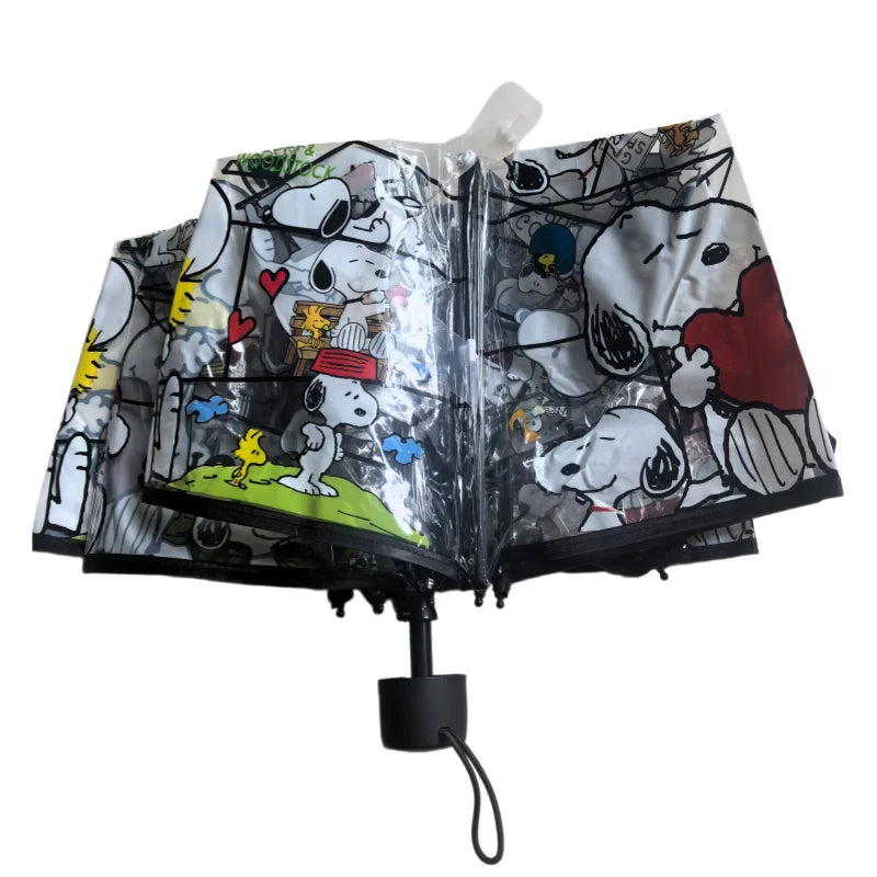 Snoopy Woodstock cartoon creative automatic umbrella two-dimensional animation peripheral transparent 3 folding umbrella gift