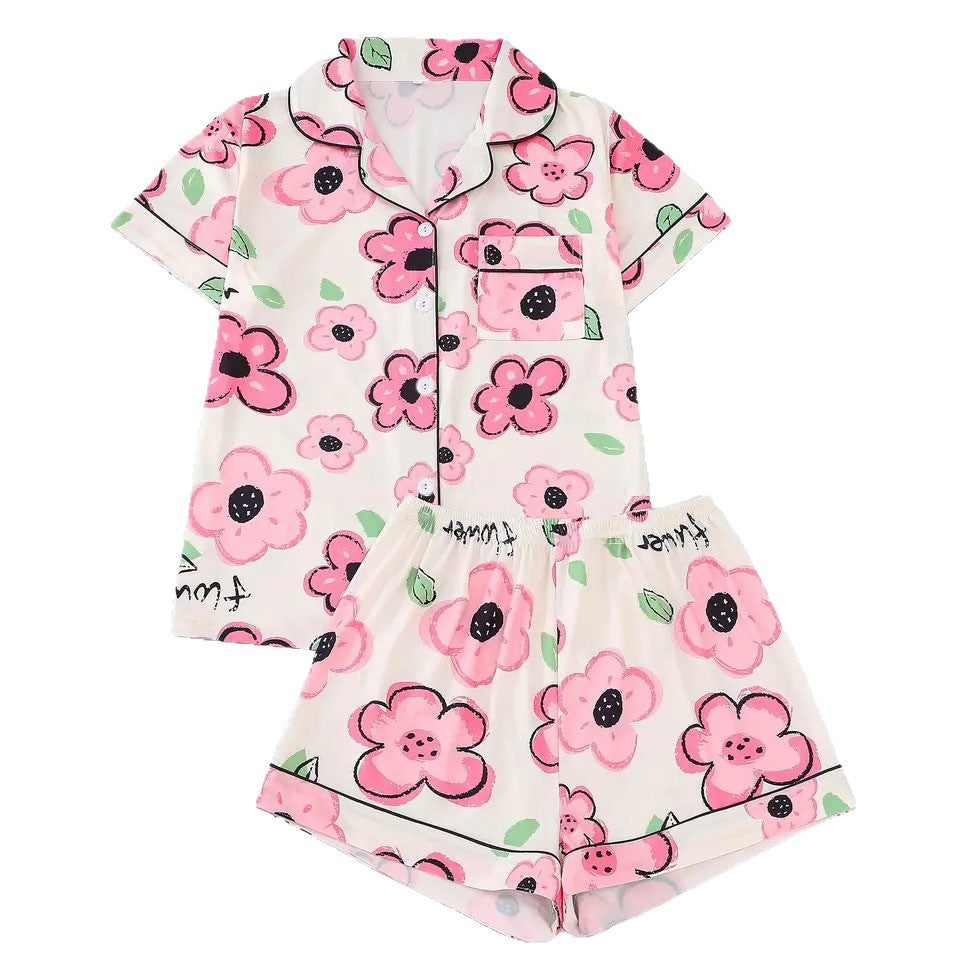 Pink Checkered Bow Women's Pajama Set — Short Sleeve Top & Shorts