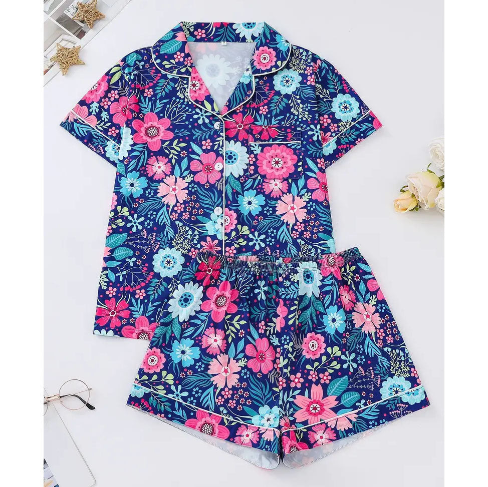 Pink Checkered Bow Women's Pajama Set — Short Sleeve Top & Shorts