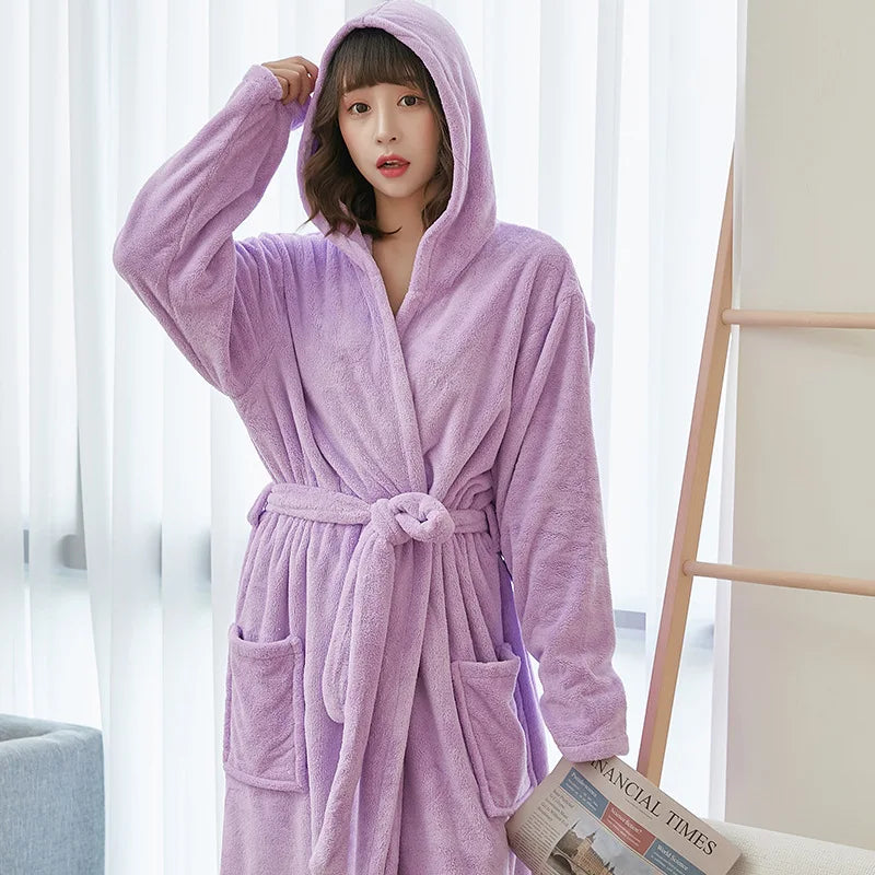 Velvet microfiber plush robe, and it has a hood! Add to cart!