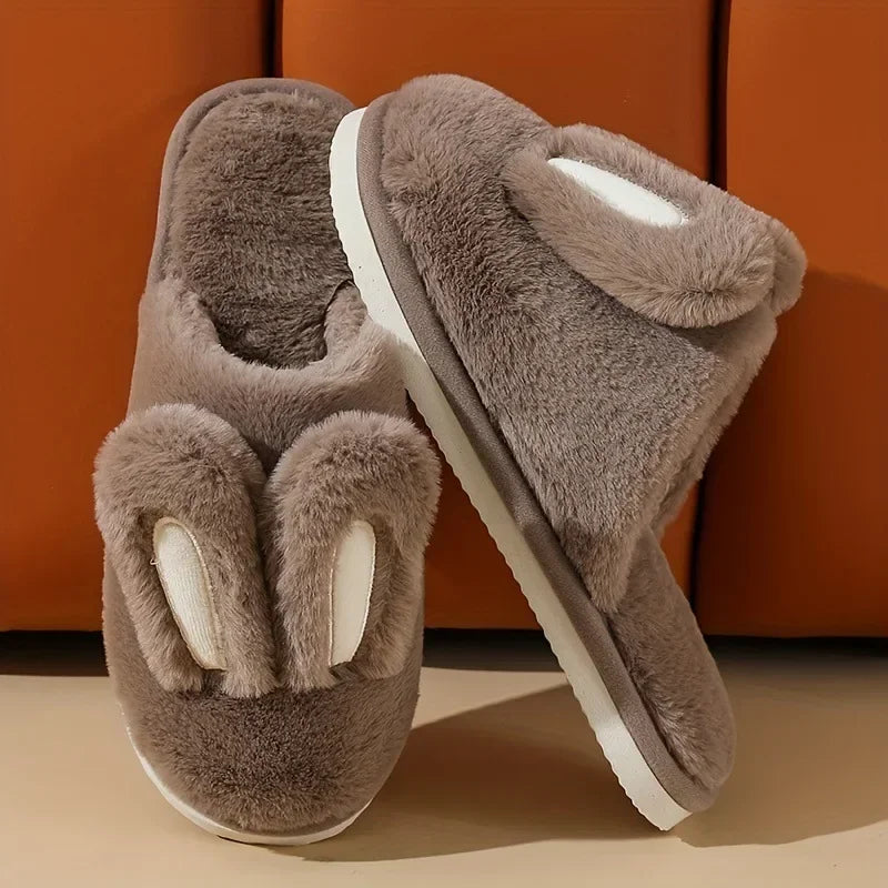 Bunny Ear Plush Women's Slippers — Cozy Anti-Slip Indoor House Shoes