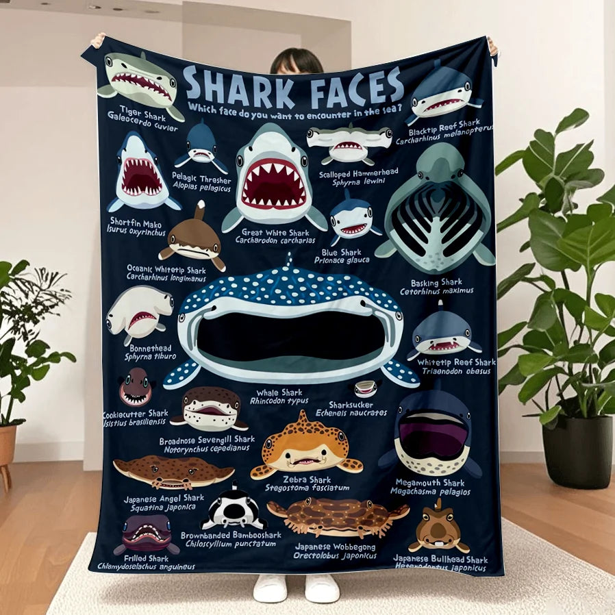 Shark Faces Flannel Throw Blanket