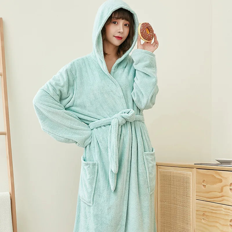 Velvet microfiber plush robe, and it has a hood! Add to cart!