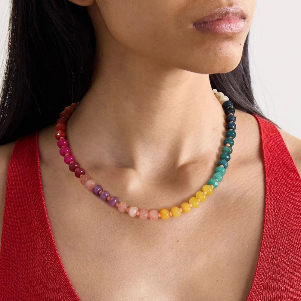 Colorful Resin Bead Necklace for Women Handmade Summer Beach Choker Boho Vacation Jewelry Gift Stackable Multi-color Beads Chain