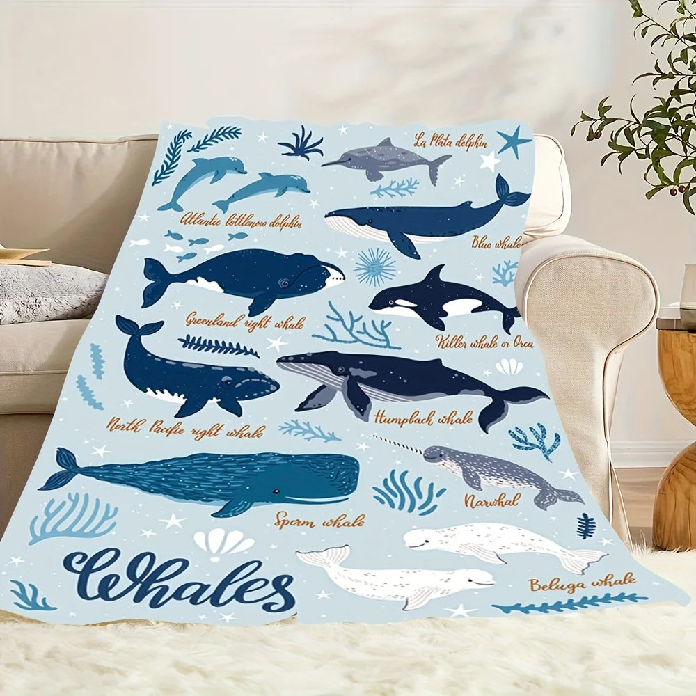 Ocean Whale & Dolphin Plush Throw Blanket