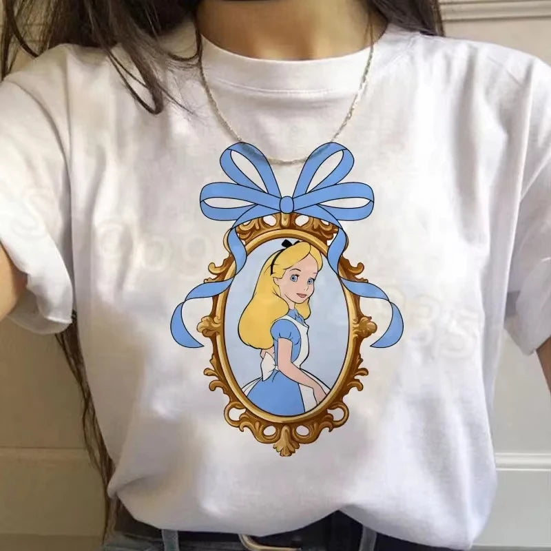 2026 NEW Printed T-shirt featuring Alice in Wonderland