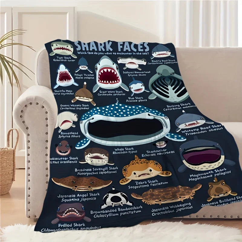 Shark Faces Flannel Throw Blanket