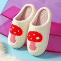Rainbow & Mushroom Plush Women's Slippers — Cozy Furry Indoor House Shoes