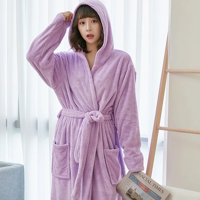 Velvet microfiber plush robe, and it has a hood! Add to cart!