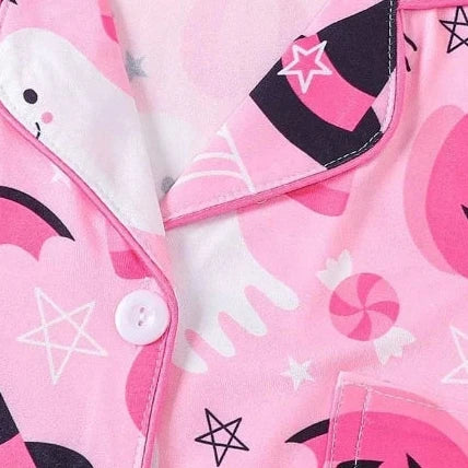 Halloween Ghost & Pumpkin Women's Pajama Set — Short Sleeve Top & Shorts