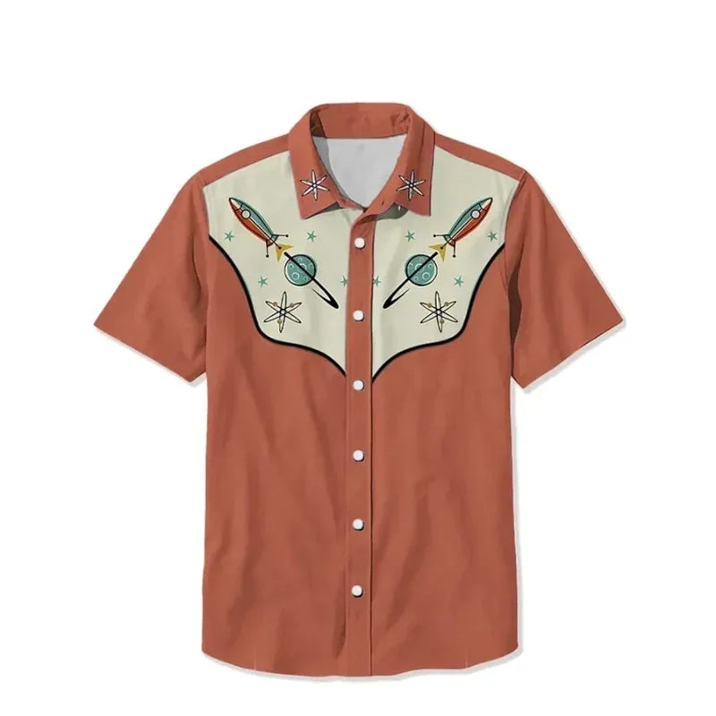 Quirky Space themed Men's Shirt Summer Casual Fashion Short Sleeved Shirt For Men Loose Breathable Hawaiian Shirt  Top