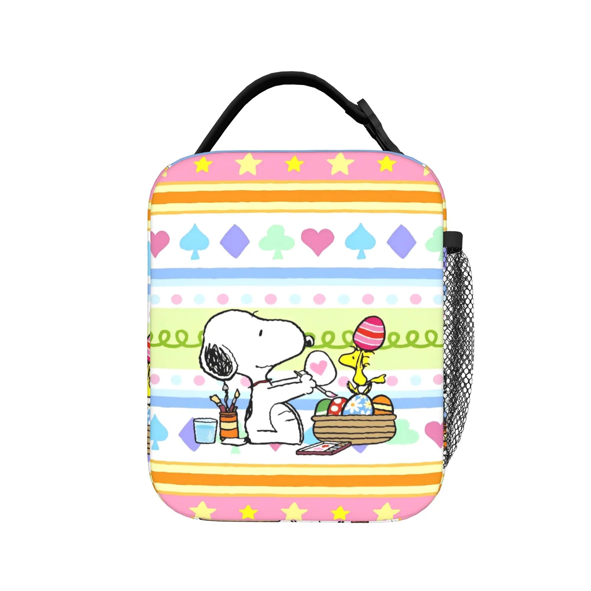 Snoopy Woodstock Riding Bike Insulated Lunch Bag Cooler Bag Reusable,Meal Container Cartoon Lunch Box Tote Food Bag Outdoor