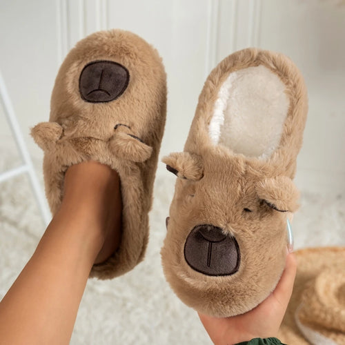 3D Capybara Plush Women's Slippers — Cozy Soft Indoor House Shoes