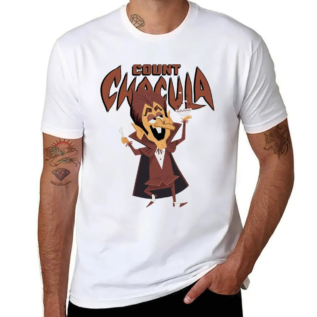 Classic 70s Count Chocula Monster Cereal Mascot and Logotype Sticker T-Shirt Classic Crew Neck Cotton T-Shirt