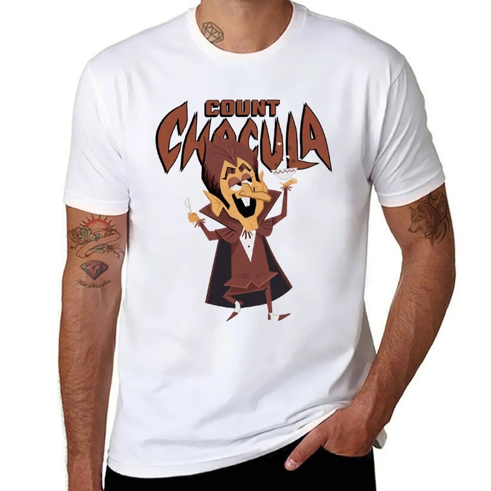 Classic 70s Count Chocula Monster Cereal Mascot and Logotype Sticker T-Shirt Classic Crew Neck Cotton T-Shirt