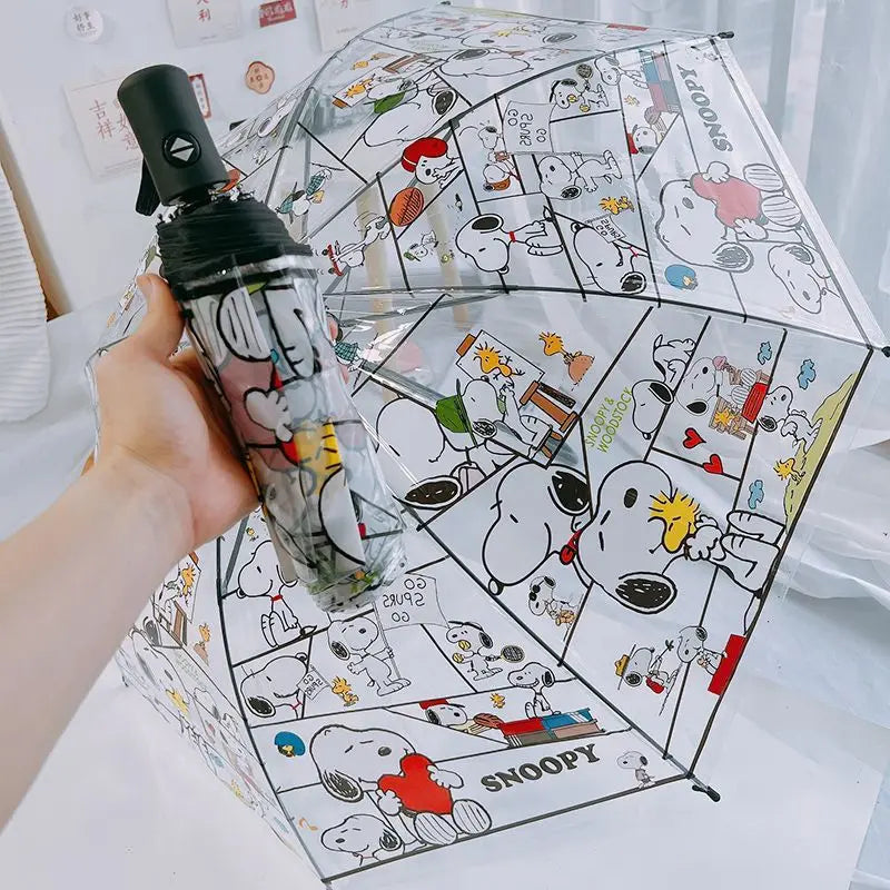 Snoopy Woodstock cartoon creative automatic umbrella two-dimensional animation peripheral transparent 3 folding umbrella gift