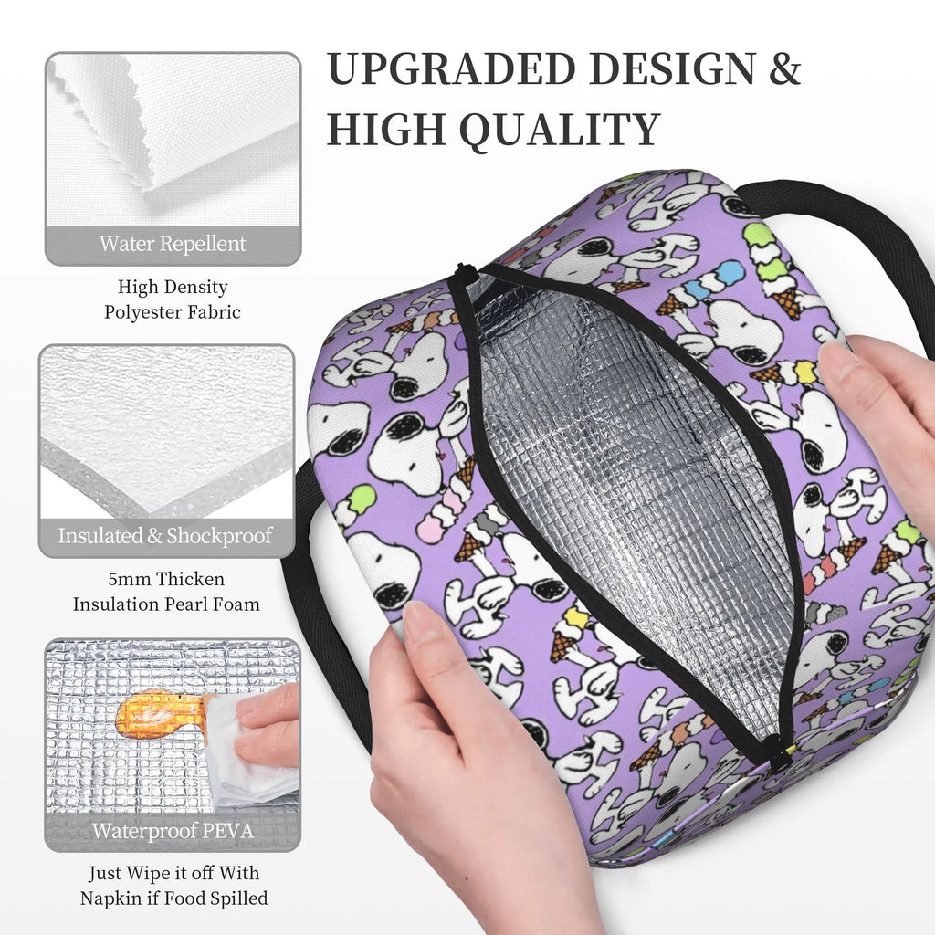 Snoopy Ice Cream Insulated Lunch Bag Cooler Bag Lunch Container Cartoon Leakproof Tote Lunch Box for Men Women Work  Picnic