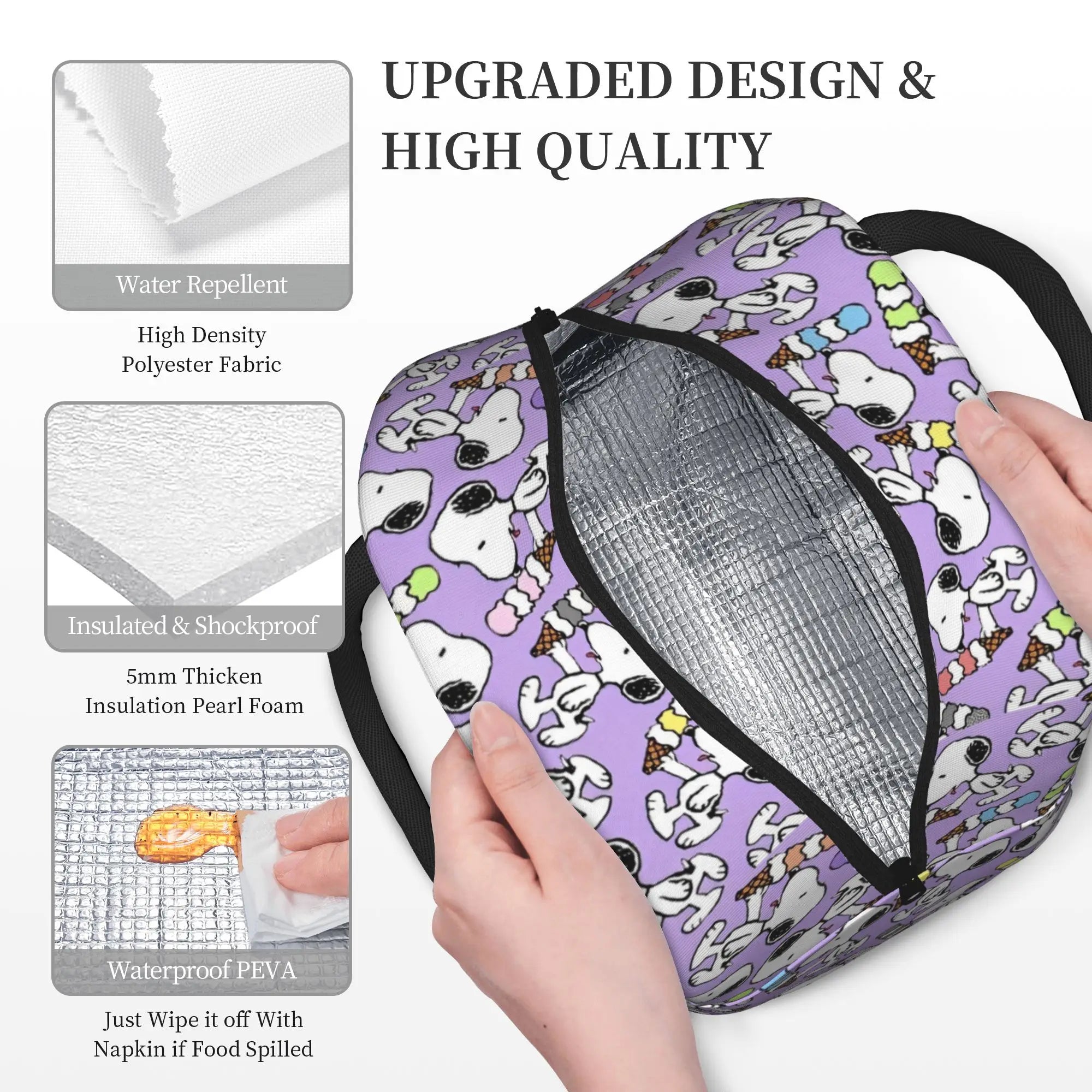Snoopy Ice Cream Insulated Lunch Bag Cooler Bag Lunch Container Cartoon Leakproof Tote Lunch Box for Men Women Work  Picnic