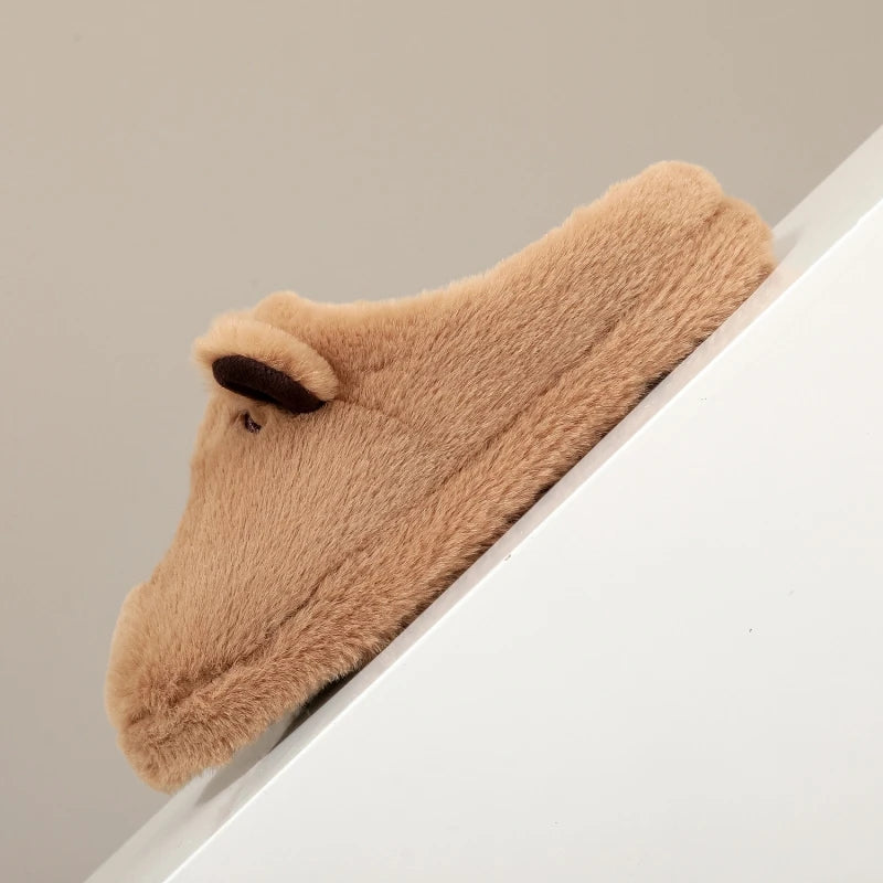 3D Capybara Plush Women's Slippers — Cozy Soft Indoor House Shoes